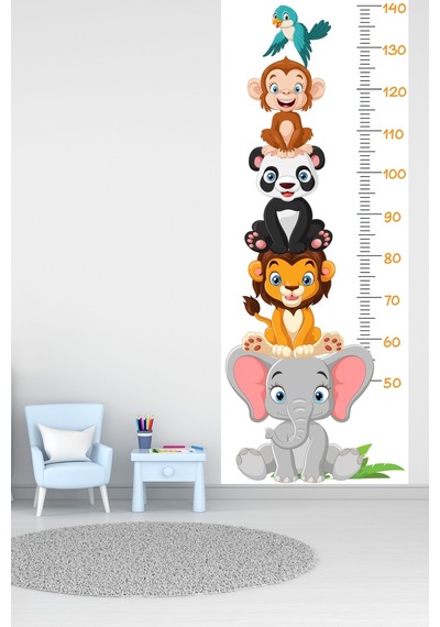 Sevimli Safari Hayvanları Boy Ölçüm Cetveli Boy Ölçer Sticker Beyaz