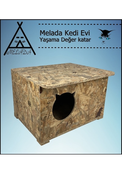 Melada Kedi Evi Dış Ortam Uygun Ahşap Kedi Evi Osb 50x35x30 Cm