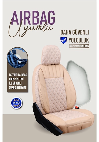 Volvo S60 2004-2007 Uyumlu Lüx Yarı Deri Oto Koltuk Kılıfı Ön Arka Takım Petra Bej
