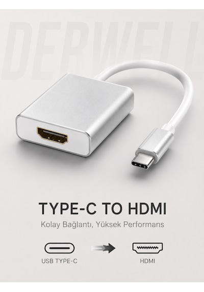 2k Ultra Hd Type-c To Hdmı Dönüştürücü Kablo Adaptör Macbook Notebook Telefon Tablet Uyumlu Kesintisiz Yüksek Performanslı Görüntü Ve Ses Aktarıcı Alüminyum Şık Kasa Kolay Tak Çalıştır Aparat