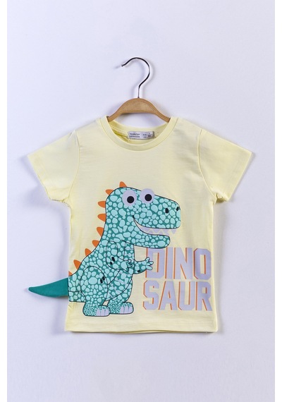 Toontoy Kids Toontoy Erkek Çocuk Kabartmalı Dinazor Baskılı Tişört Sarı