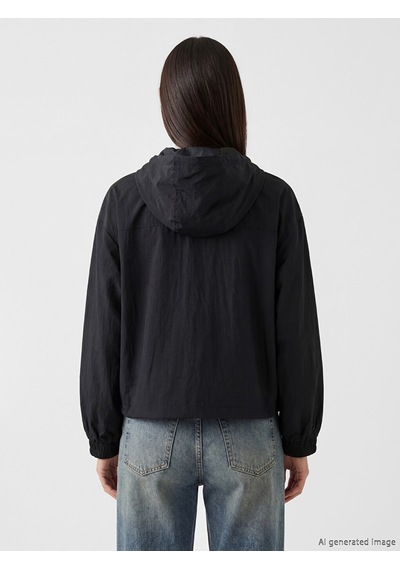 Lcw Everyday Siyah Kapüşonlu Oversize Kadın Yağmurluk