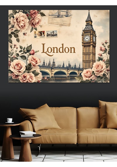 Güller Ve Londra Big Ben Dekoratif Kanvas - Mdf Ahşap Tablo