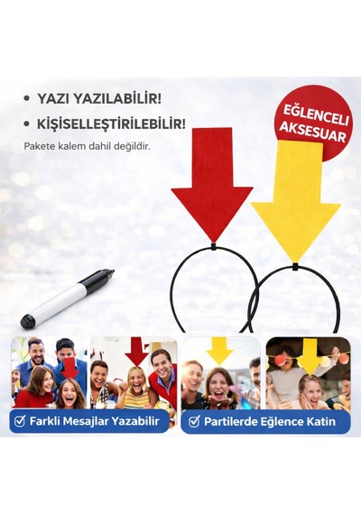 Kişiselleştirilebilir Ok İşaretli Mesaj Tacı 2 Li Set Sarı-kırmızı