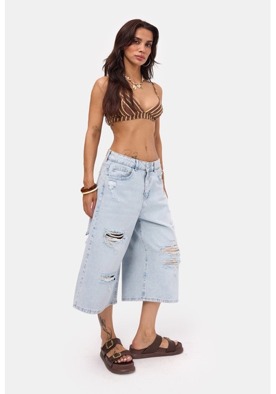 it's basic Kadın Ice 12s6-3 Süper Baggy Fit Bermuda Denim Jort Ice Rengi