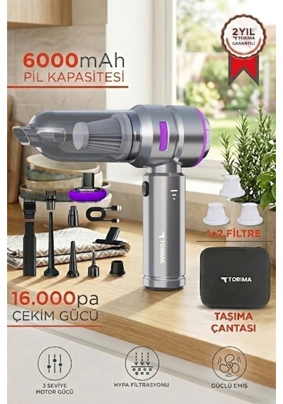 Toz Toplayıcı Motorlu Ekipman Cep Süpürgesi Araç İçi Süpürge 4ın1 Hl121 Mor 17000pa
