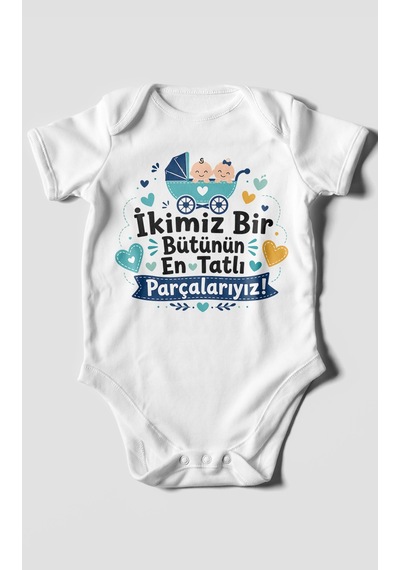 Morivokids İkimiz Bir Bütünün Yazılı Kısa Kollu Bebek Body %100 Pamuk Beyaz