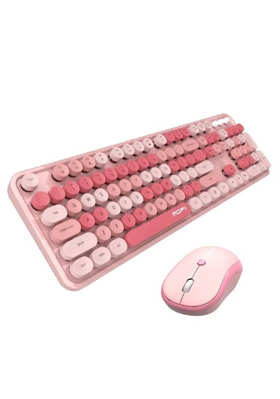 Mofıı Sweet Plus Kablosuz Mekanik Klavye Mouse Seti 2.4g Red Switch 104 Tuş Retro Yuvarlak Tuşlu Pembe Optik
