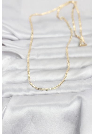 Ceylan Adam Cm 14k Gold Renk Lazerli Yassı Model Zincirli 60 Cm Kadın Kolye Çok Renkli
