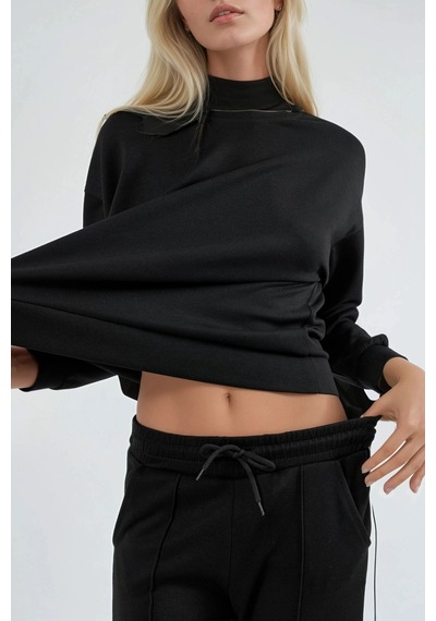 Hiccup Modal Dokulu Regular Fit Sweatshirt & Pantolon Takımı Berşan Collection Siyah