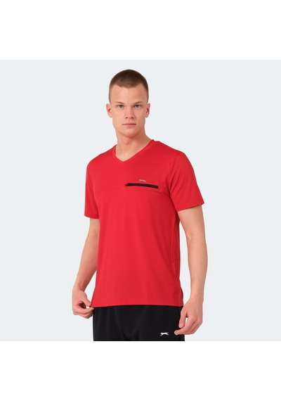 Slazenger KALLIAS Erkek Cepli V Yakan Kırmızı Tişört