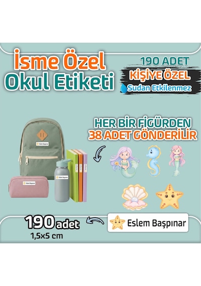 Kapbirhediye Okul Etiketi Isme Özel Kalem Defter Etiketi Deniz Canlıları Temalı 190 Adet Çok Renkli