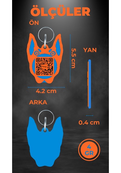 Petjoo 30.Anubis Mavi-Turuncu Qr'lı Köpek Künyesi