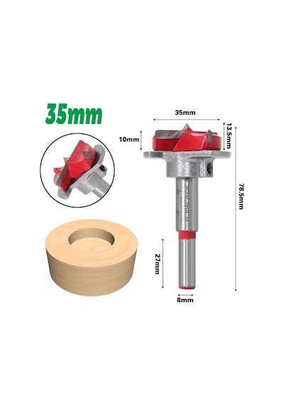 Depolife Ahşap Freze Ucu 35mm Panç Karot Stoperli Matkap Yuvarlak Açma Bıçağı Derinlik Ayarlı Panç Bıçak
