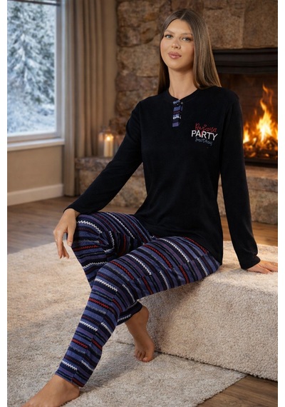 Remsa Kadın Termal Uzun Kol Pijama Takımı 4710 Lacivert02 Lacivert02