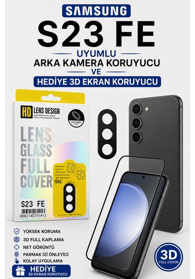 Samsung S23 Fe Uyumlu Arka Kamera Koruyucu+ Full Ekran Koruyucu Si Yah
