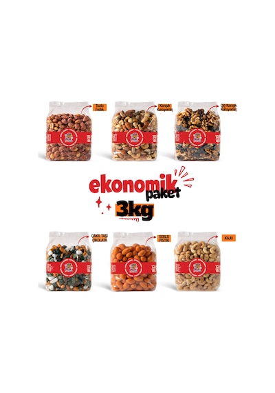 Ekonomik Paket 3 Kg 6 Çeşit Karışık Kuruyemiş Seti