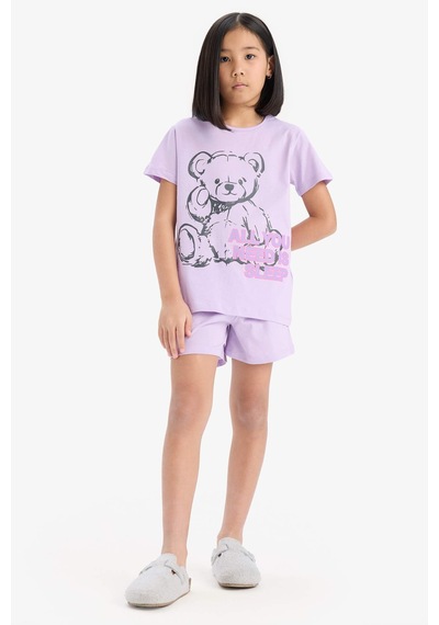 DeFacto Kız Çocuk Pijama Takımı Baskılı Kısa Kollu Üst Beli Lastikli Şort E6226A825HSPR249 Mor DeFacto Kız Çocuk Pijama Takımı Baskılı Kısa Kollu Üst Beli Lastikli Şort E6226A825HSPR249 Mor