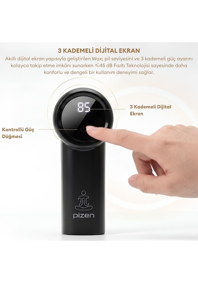 Pizen Wax Şarjlı Taşınabilir Tüy Tiftik Temizleyici 3 Kademeli Dijital Göstergeli 2 Yedek Bıçaklı Lint Roller Siyah