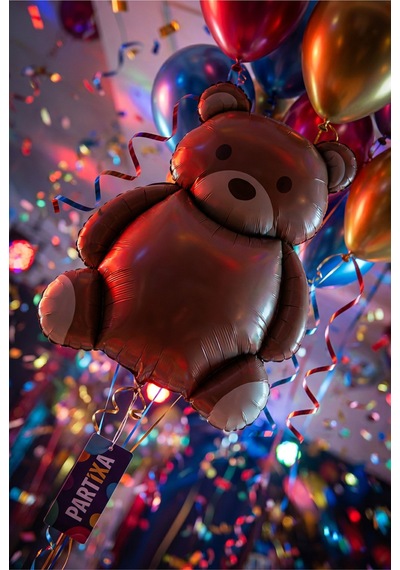 Retro Koyu Kahverengi Ayıcık Folyo Balon Çok Renkli