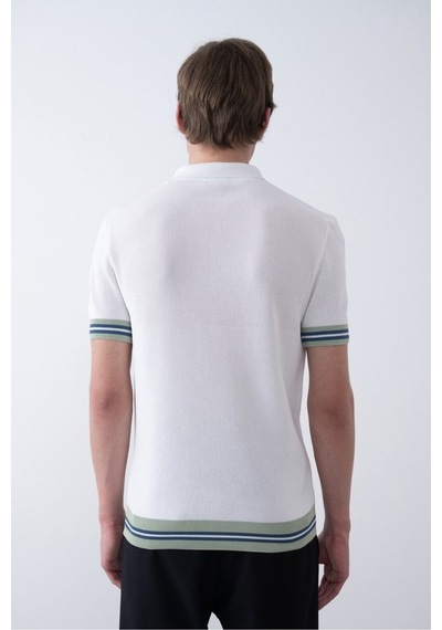 Baselco Triko Polo Yakalı T-shirt - Premium Ribana Detaylı Beyaz