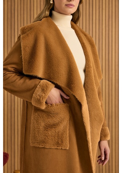 Aker İçi Kapitone Kürk Mont Camel Camel