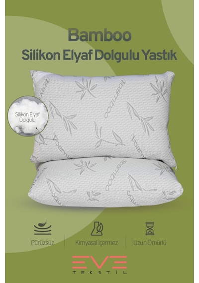 Eve Tekstil 8 Adet Bamboo Gri Serisi Kılıflı Fermuarlı Yıkanabilir Antialerjik Silikon Elyaf Yastık 50x70cm 800 Gr Gri