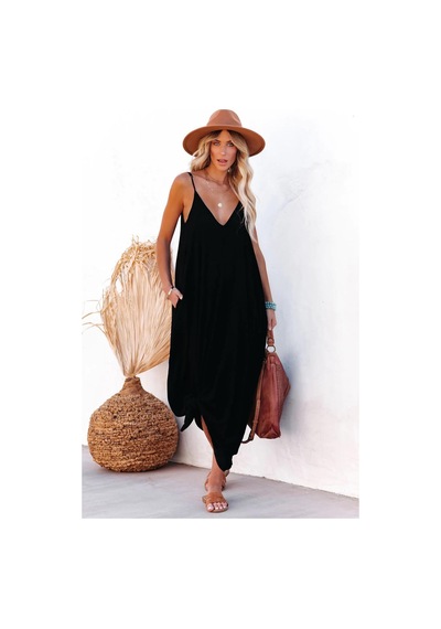 Madmext Siyah Askılı Oversize Uzun Elbise Mg2038-siyah