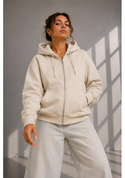 Bb Butik Basic Kadın Oversize Fermuarlı Kapüşonlu Sweatshirt Üç İplik Sweatshirt Hırka My3535 Ekru Bb Butik Basic Kadın Oversize Fermuarlı Kapüşonlu Sweatshirt Üç İplik Sweatshirt Hırka My3535 Ekru