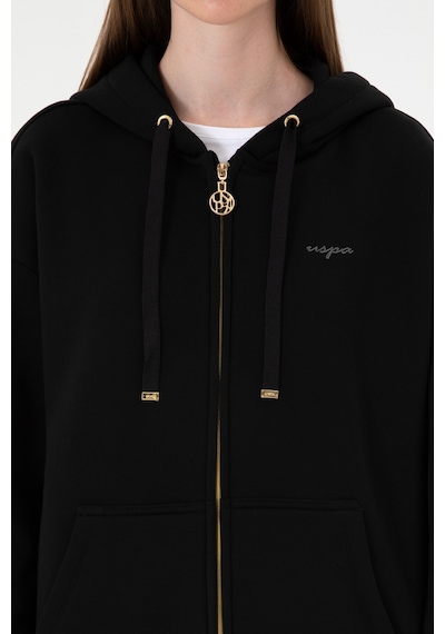 U.S. Polo Assn. Kadın Siyah Şardonlu Kapüşonlu Sweatshırt 50314130-VR046