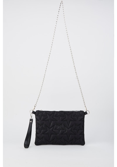 Vivaq Kadın Siyah Simli Yıldız Nakışlı Suni Deri Bilek Ve Zincir Askılı Portföy El Ve Clutch Çanta