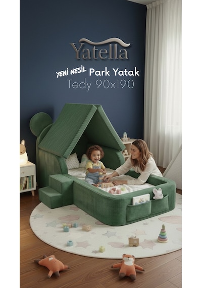 Yatella Luxury Tedyy Baza Ve Başlıklı Montessori Full Sünger Yatak Seti 90 X 190 Pembe