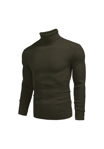 Polızeı Erkek Slim Fit Boğazlı Triko Kazak Esnek Dokulu Haki