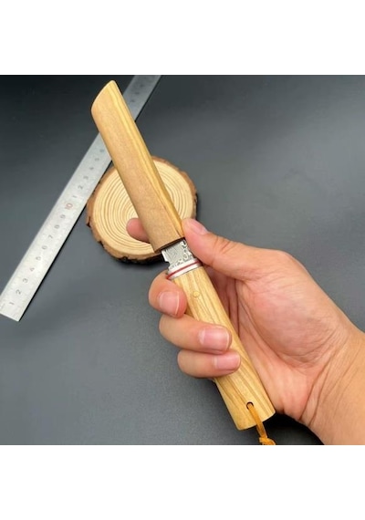 Damascus Kamp Tanto Japon Edc Zeytin Ağacı Sap Kahverengi