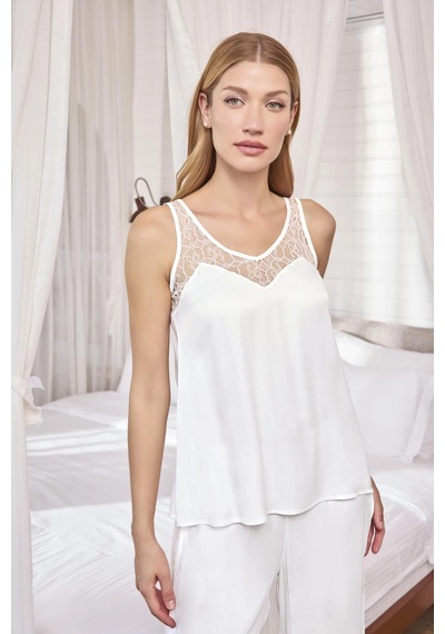 Ekselanude Herşeytrend Dantelli Ve Dekolteli Saten Pijama Takımı BEYAZ