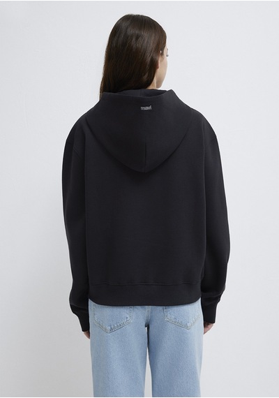 Mavi - Mavi Logo Nakış Detaylı Kapüşonlu Siyah Sweatshirt 1s10532-900 Siyah