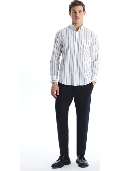 Lcwaıkıkı Classic Beyaz Regular Fit Uzun Kollu Çizgili Erkek Gömlek