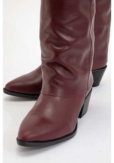 Luvishoes Luvi Shoes Sojo Bordo Cilt Hakiki Deri Kalın Topuklu Kısa Çizme Bordo