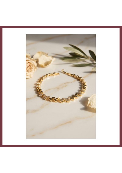 Storeşahin Gold Renk Pirinç Zirkon Taşlı Başak Model Kadın Bileklik Shn0720