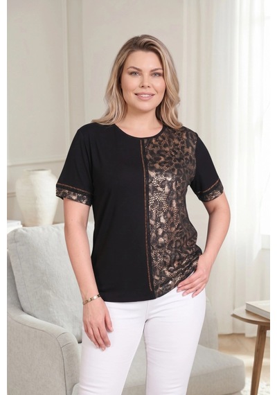 Aytemas Leopar Desenli Taş Detaylı Bluz Siyah/leopar