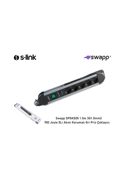 S-link Spgks05 1.5m 3g1.5mm2 900 Joule 5li Akım Kor. Gri Priz Çok