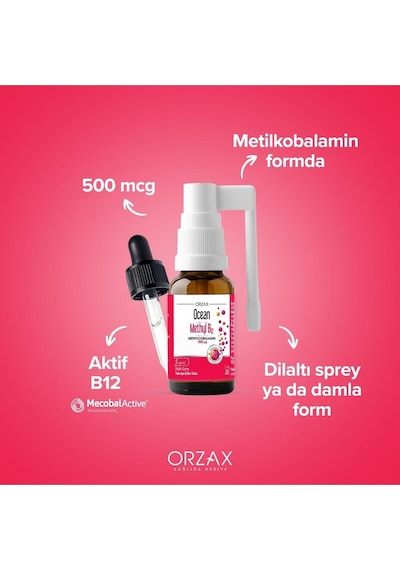 Ocean Vitamin D3 1000 Iu Sprey 20ml Ve Ocean Methyl B12 5 Ml Dilaltı Sprey / 30 Doz