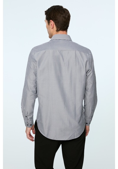 Morven Erkek Siyah Polyester Trend Çizgili Dynamic Fit Sert Yaka Gömlek 26mc004070001 Siyah