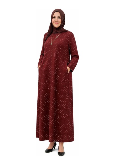 Hira Life Fashion Kadın Bisiklet Yaka Ful Kristal İki İplik Batal Tesettür Elbise Bordo Bordo Hira Life Fashion Kadın Bisiklet Yaka Ful Kristal İki İplik Batal Tesettür Elbise Bordo Bordo