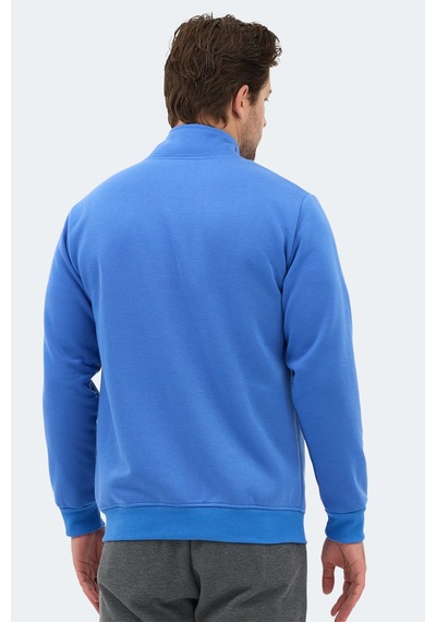 Slazenger Mendoza I Erkek Fermuarlı Dik Yaka Cepli Indigo Sweatshırt Indigo