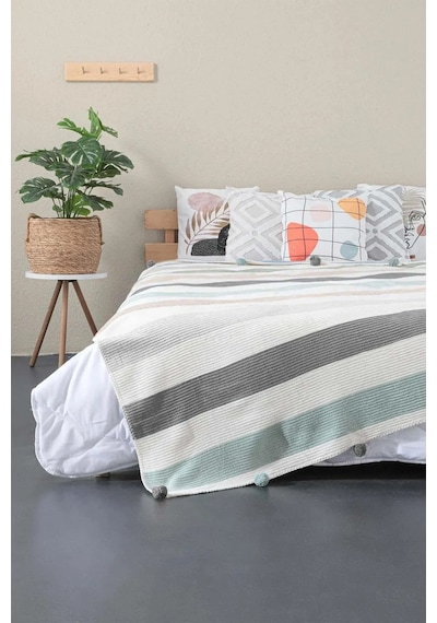Battaniye Ponponlu Özel Çantalı 200x220 Cm Pamme Gri