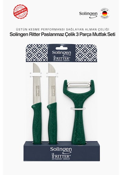 Solingen Ritter 3'lü Paslanmaz Çelik Mutfak Seti Yeşil