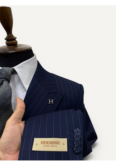 Hermose Sartorial Derin Lacivert Çizgili Kruvaze Takım Elbise