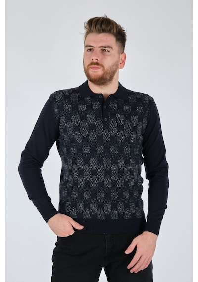 Fulker Minimalist Geometrik Desen Erkek Uzun Kol Triko Kazak Lacivert
