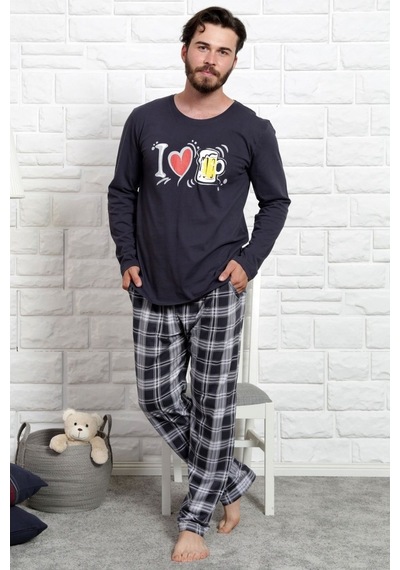 Gazzaz Erkek Uzun Kol Cepli O Yaka Pijama Takım 3466A